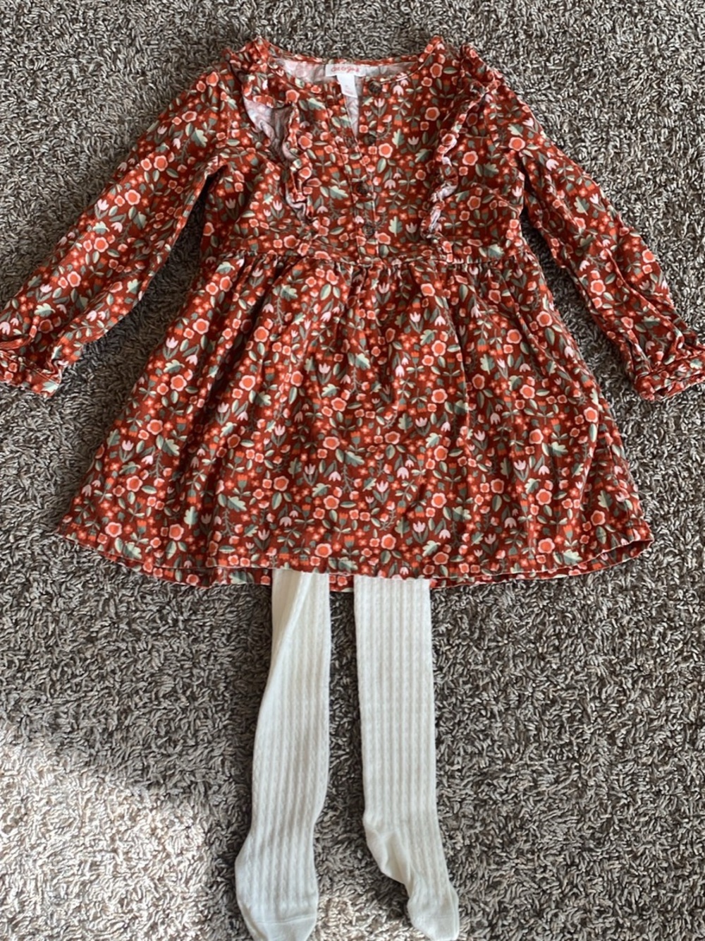 Cat & Jack Orange Floral Long-Sleeve One-Piece Dress